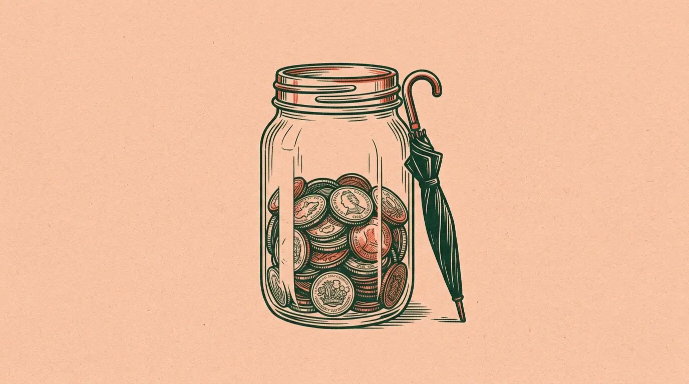 Ilustración de un tarro llenándose de monedas junto a un paraguas