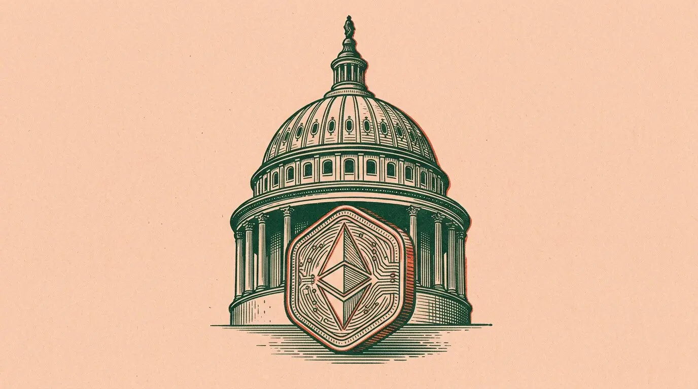 Ilustración de una moneda hexagonal grabada bajo una cúpula institucional europea
